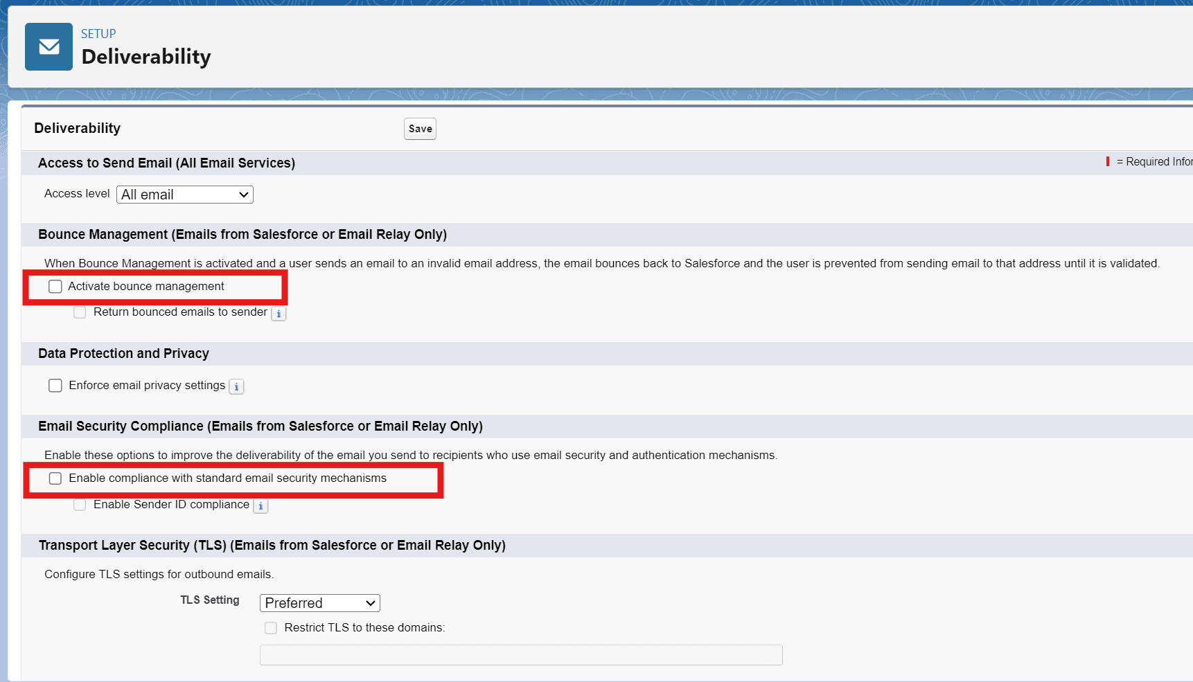 Deliverability Settings